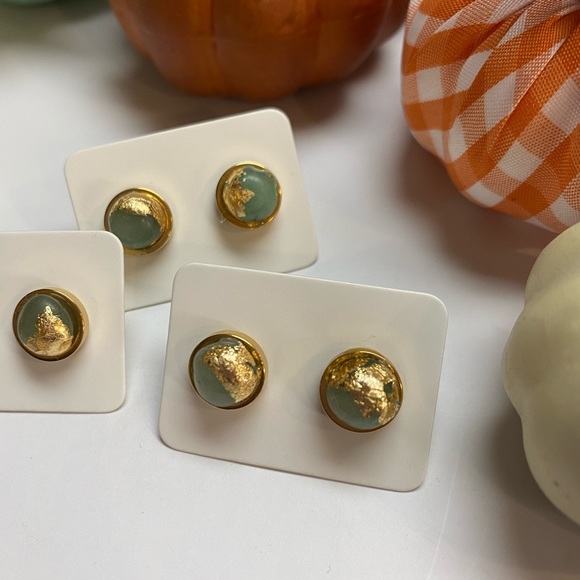 Jade Gold Leaf Studs - Picture 6 of 7